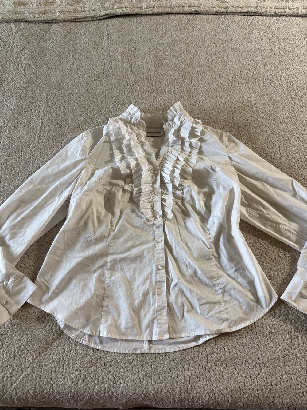 Bloomingdale's White Ruffle-Front Button Blouse 16W